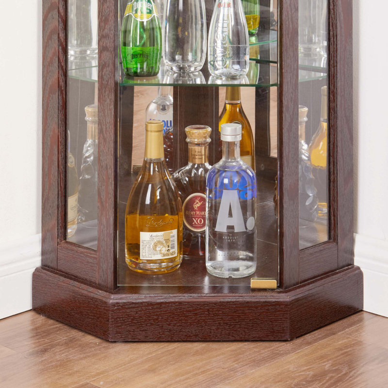 Lark Manor Corner Glass Cabinet Lighted Curio Cabinet Corner Display Case For Living Room Curio Cabinet Antique Collection Wine Bar Glass Storage Light Included Wayfair